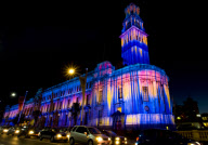 Auckland Town Hall Illuminated by Mike Mizrahi, Auckland, New Zealand - 16 May 2009