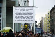 Checkpoint Charlie at the junction of Zimmerstrasse and Friedrichstrasse, Berlin, Germany - Dec 2009