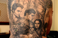 49-year-old Twiiglith fan Cathy Ward gets tattoos of stars covering her entire back, Reading, Berkshire, Britain - 04 Jan 2011