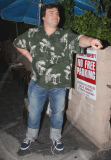 Portly Jack Black flexing his muscles at Matsuhisa