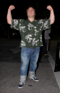 Portly Jack Black flexing his muscles at Matsuhisa