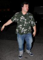 Portly Jack Black flexing his muscles at Matsuhisa