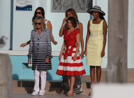 Dannii Minogue and Twiggy in Miami Beach shooting commercial.
