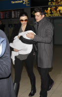 Orlando Bloom, Miranda Kerr and their baby boy Flynn arrive in Paris.