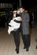 Orlando Bloom, Miranda Kerr and their baby boy Flynn arrive in Paris.