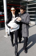 Orlando Bloom, Miranda Kerr and their baby boy Flynn arrive in Paris.