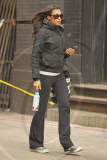 Famke Janssen Walking to the Gym