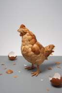 What Came First? Chicken made of egg shells sculpture by Kyle Bean, Brighton, Britain - Mar 2011