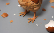 What Came First? Chicken made of egg shells sculpture by Kyle Bean, Brighton, Britain - Mar 2011