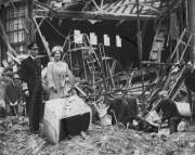 The King and Queen survey bomb damage, Buckingham Palace, London, WWII, 1940.
