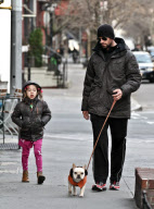 HUGH JACKMAN AND DAUGHTER AVA HAVE FUN WITH THEIR PUP ON THE WAY TO SCHOOL