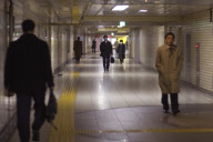 Darkened subway corridors during brownouts to conserve electricity following nuclear accident