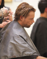 Gabriel Aubry getting his hair did at Shades Studio