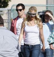 Britney Spears hangs out with the Jackass Crew in safety eyewear!
