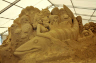 Artists at work at Sandworld indoor sand sculpture park, Weymouth, Dorset, Britain - 06 Apr 2011