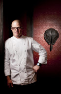 Celebrity chef Heston Blumenthal at his restaurant 'Dinner by Heston Blumenthal'