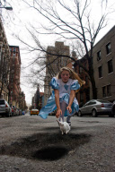 Artists David Luciano and Claudia Ficca turn potholes into works of art, Montreal, Canada - 2009