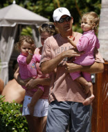 ROGER FEDERER AND HIS WIFE AND TWINS DURING FREE DAY AFTER LOSE WITH RAFA NADAL YESTERDAY IN SONY ERICSSON SEMI FINAL
