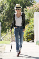 January Jones takes her dog for a Walk