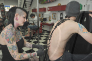 Corset piercing craze sees ribbon 'sewn' onto backs, ribs and thoroats, Southampton, Hampshire, Britain - 3 May 2011