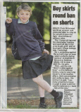 School boy wears a skirt to school in a protest against a uniform ban on shorts at Impington Village College, Cambridge, Britain - 10 May 2011