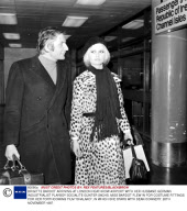 BRIGITTE BARDOT ARRIVING AT LONDON HEATHROW AIRPORT WITH HER HUSBAND GERMAN INDUSTRIALIST PLAYBOY SOCIALITE GUNTER SACHS. MISS BARDOT FLEW IN FOR COSTUME FITTINGS FOR HER FORTHCOMING FILM "SHALAKO", IN WHICH SHE STARS WITH SEAN CONNERY. 28TH NOVEMBER 1967
