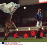 Football Arsenal V Rangers Nigel Winterburn Testimonial Match. Paul Gascoigne Has A Laugh At A Streaker During The Game At Highbury.