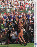 A Streaker Runs Onto The 18th Green Covered In Tiger Stripes To Support Tiger Woods At The Open Golf Championship At Troon.