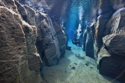 Scuba diver explores widening gap between America and Eurasia tectonic plates, Iceland - 02 May 2011