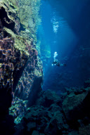 Scuba diver explores widening gap between America and Eurasia tectonic plates, Iceland - 02 May 2011