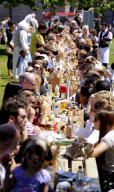 Guinness World Record breaking longest picnic table, London, Britain - 25 May 2011