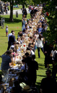 Guinness World Record breaking longest picnic table, London, Britain - 25 May 2011