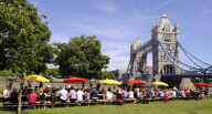 Guinness World Record breaking longest picnic table, London, Britain - 25 May 2011