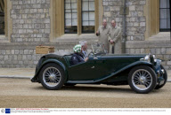 Duke of Edinburgh viewing a parade of MG cars driving around the Quadrangle of Windsor Castle, Britain - 25 Apr 2009