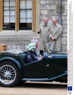 Duke of Edinburgh viewing a parade of MG cars driving around the Quadrangle of Windsor Castle, Britain - 25 Apr 2009