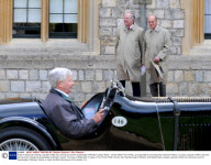 Duke of Edinburgh viewing a parade of MG cars driving around the Quadrangle of Windsor Castle, Britain - 25 Apr 2009