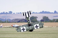 Pilot lands Fokker Dreidecker aircraft on its nose at the Imperial War Museum, Duxford, Cambridgeshire, Britain - 12 Jul 2011