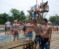 Backpackers Tubing on the Nam Song river in Vang Vieng, Laos - Mar 2011