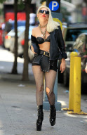 Lady Gaga out and about in her leather bra and skirt in NYC