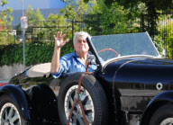 Jay Leno Leaves NBC Studios in his Hot Rod