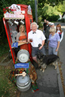 Village opens smallest pub in world in red phone box, Shepreth, Cambridgeshire, Britain - 10 Jul 2011