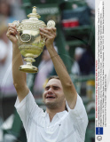 Roger Federer Wimbledon Tennis Championships. 2003. Day Thirteen.. Mens Singles Final Roger Federer V Mark Philippoussis .. Result 7-6 6-2 7-6... Wimbledon Tennis Championships .2003 Day Thirteen 06.07.03 Pic Andy Hooper........daily Mail Mens Single