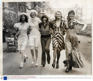 Mary Quant Autumn Fashion Show Models Parade In Embankment Gardens London. L-r Freddie Lorraine Mary Quant Clare Hunt Sarah Dawson.