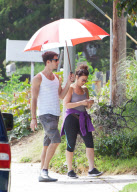 Fran Drescher Takes a Walk Under an Umbrella