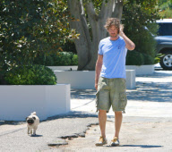 Gerard Butler Walks His Pug