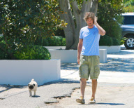 Gerard Butler Walks His Pug