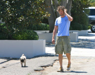 Gerard Butler Walks His Pug