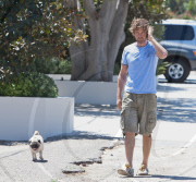 Gerard Butler Walks His Pug