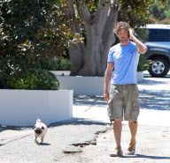 Gerard Butler Walks His Pug