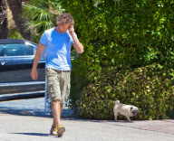 Gerard Butler Walks His Pug